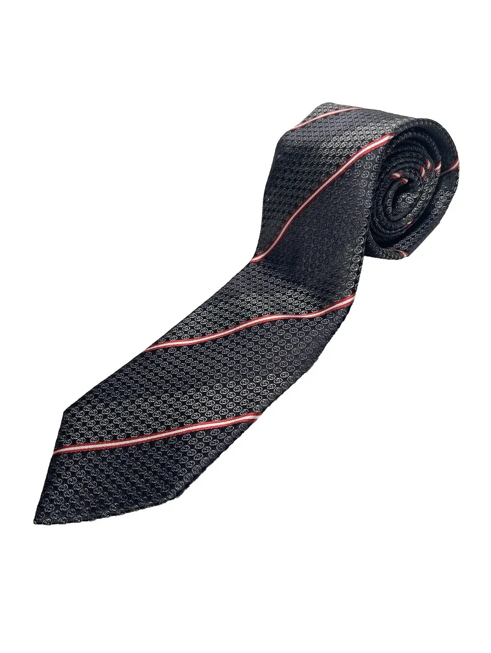 Gucci Men's Neck Tie Made in Italy Navy Red White GG Logo Vintage